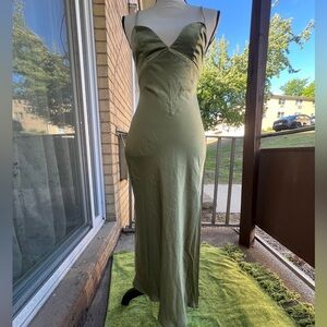 Hello Molly Green Slip Midi Skirt with Slit